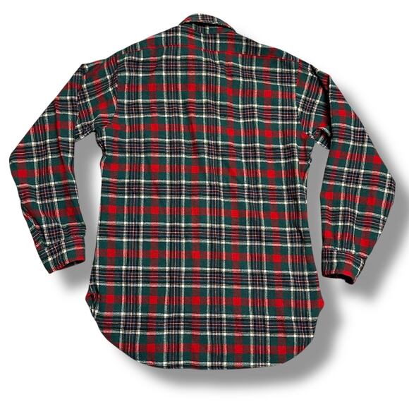 Vintage 60s Pendleton Red Green Plaid Wool Flannel Button Down Shirt Tartan Sz M - Picture 2 of 7